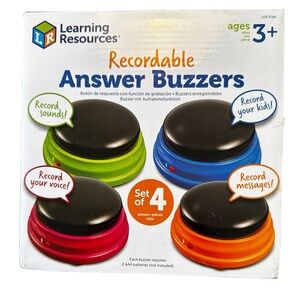 Learning Resources Recordable Answer Buzzers Set (4) Sounds Games Quizzes Class
